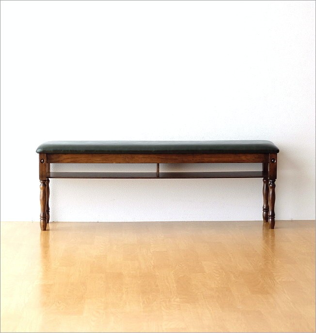 ベンチ スツール 木製 アンティーク スリム コンパクト 棚付き 合皮