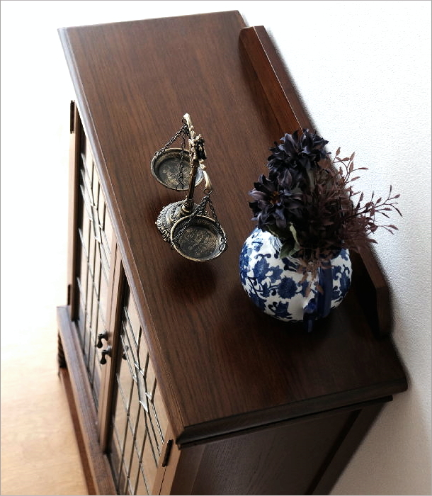 ガラスキャビネット 食器棚 飾り棚 天然木 オーク無垢材 アンティーク