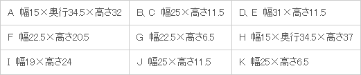 各引き出し・開き戸のサイズ