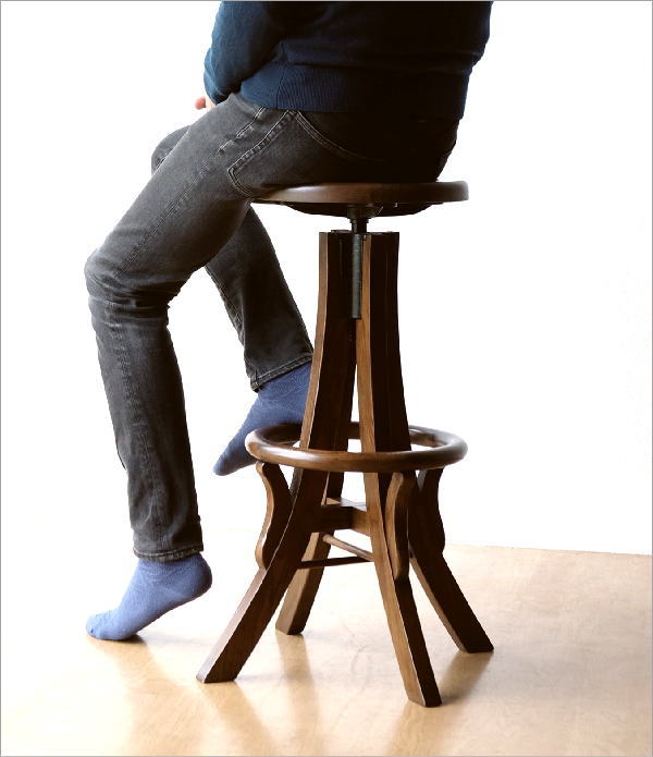 ハイスツール 天然木 無垢材 昇降式 オーク 木製スツール ウッド