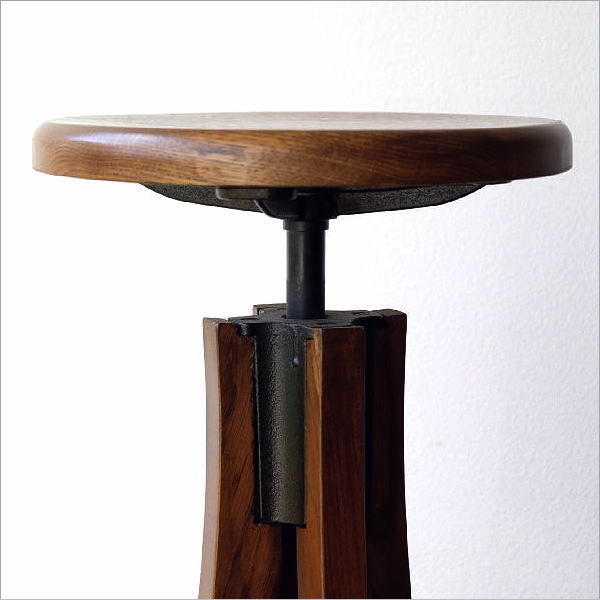 ハイスツール 天然木 無垢材 昇降式 オーク 木製スツール ウッド