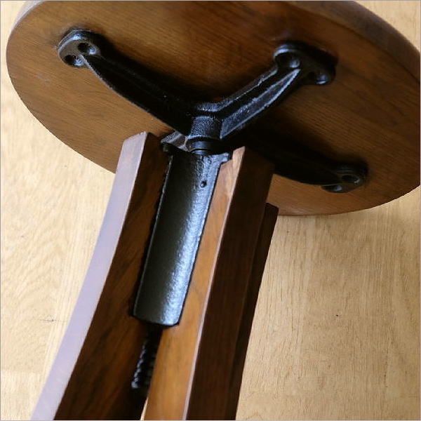 ハイスツール 天然木 無垢材 昇降式 オーク 木製スツール ウッド