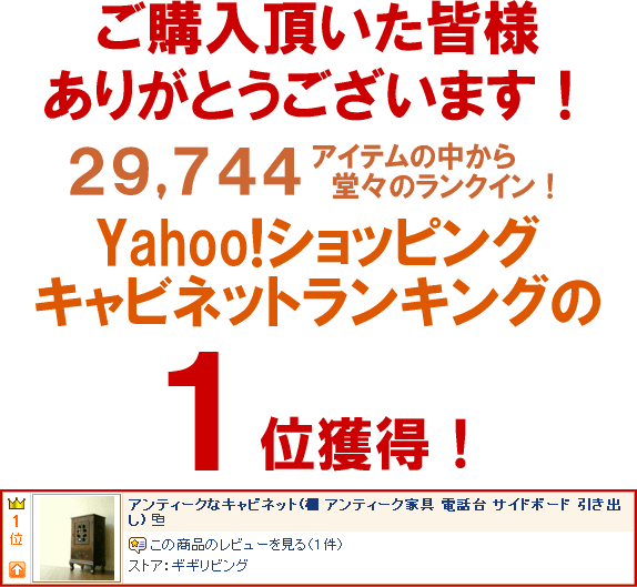 ヤフーショッピングキャビネットランキング第1位 アンティークなキャビネット