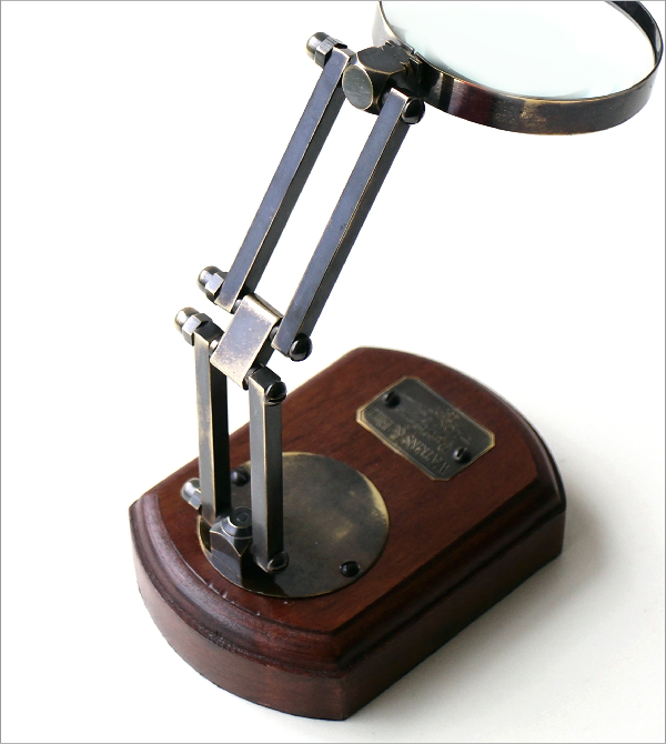 拡大鏡 スタンドルーペ 真鍮 木製 ルーペ スタンド 卓上 置き型