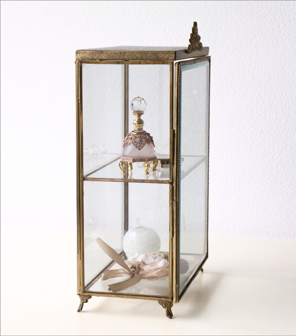 ショーケース 卓上 アンティーク ゴールド ガラス 透明 小物入れ 2段
