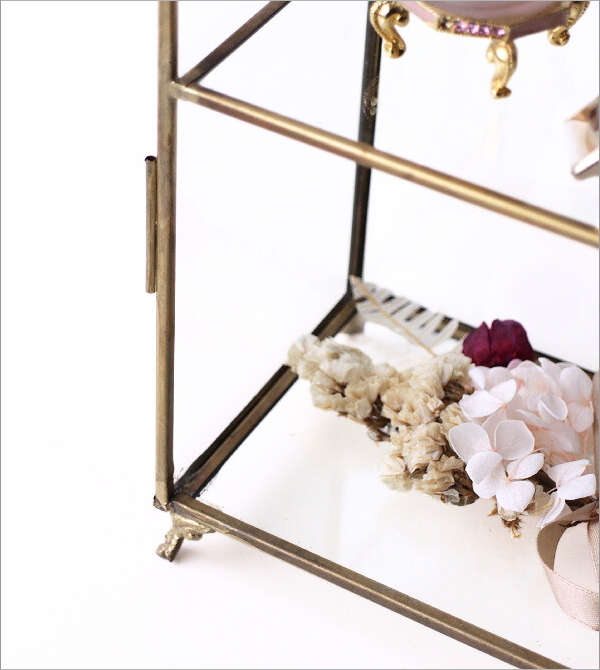 ショーケース 卓上 アンティーク ゴールド ガラス 透明 小物入れ 2段