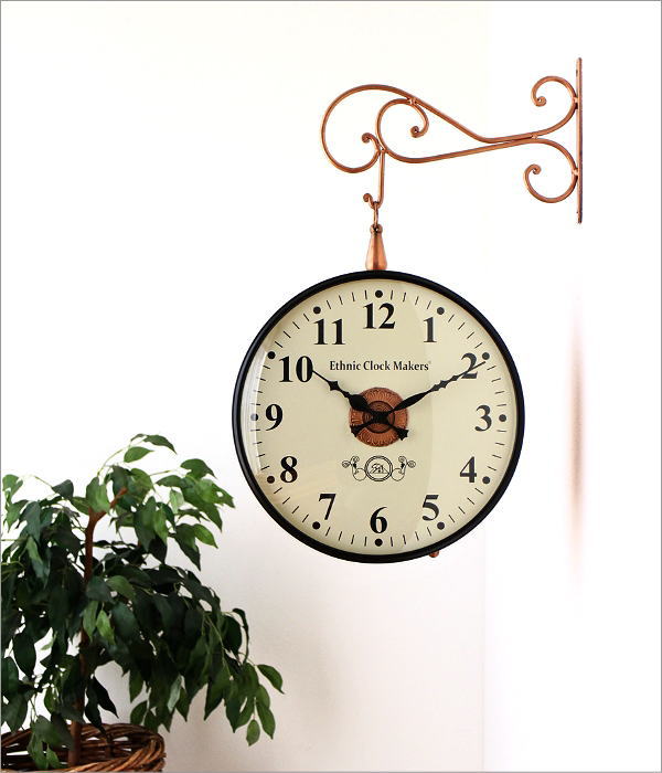 壁掛け時計 アンティーク レトロ おしゃれ 両面 掛け時計 見やすい