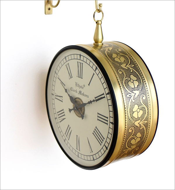 壁掛け時計 アンティーク レトロ おしゃれ 両面 掛け時計 ローマ数字