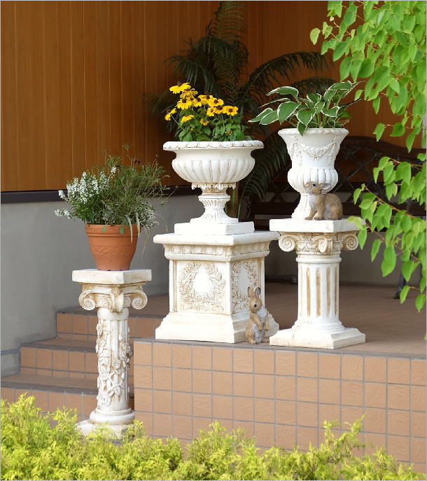 【新品未使用】アンティーク風　フラワースタンド　ガーデニングオブジェ ガーデン雑貨 フラワースタンド 花台 古代ローマ風 コラム B 高さ46.5