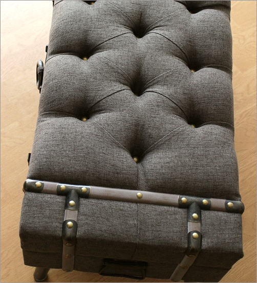 アンティーク調トランク型収納ケース付きレザーベンチスツール木製足