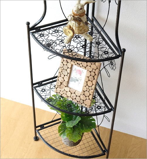 コーナーシェルフ 棚 アイアン おしゃれ 折りたたみ 4段 フラワー