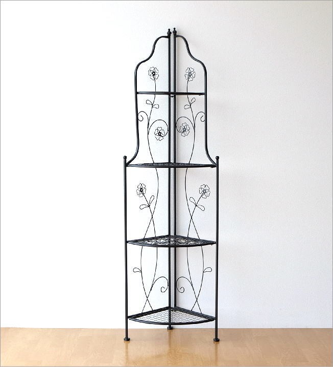 コーナーシェルフ 棚 アイアン おしゃれ 折りたたみ 4段 フラワー