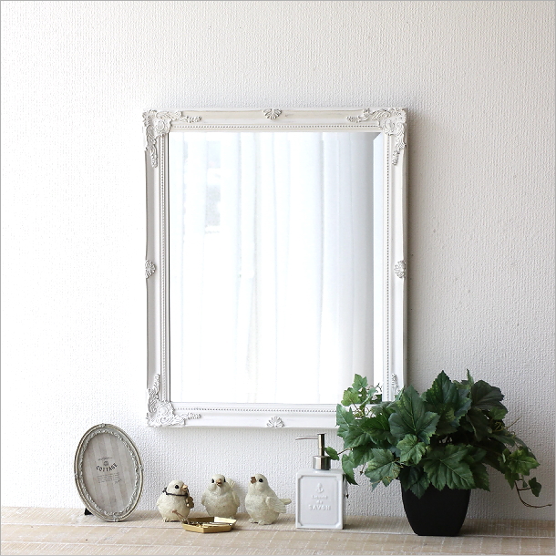 ウォールミラー ホワイト 白 壁掛けミラー 鏡 壁掛け アンティーク