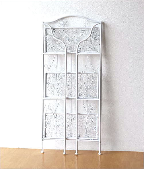 棚 シェルフ アイアン 3段 スリム 薄型 折りたたみ ホワイト 白