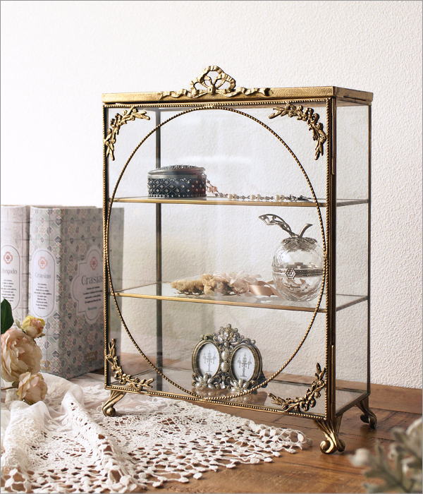 ガラスケース 真鍮 ショーケース アンティーク ゴールド 扉付き