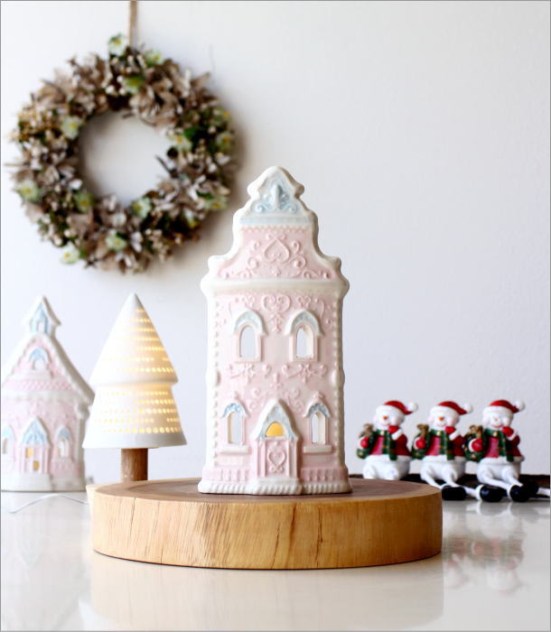 クリスマス 陶器製装飾品 キャンドルホルダー　インテリア　置物 クリスマス Xmas キャンドルホルダー 照明 卓上 陶器 LEDキャンドル