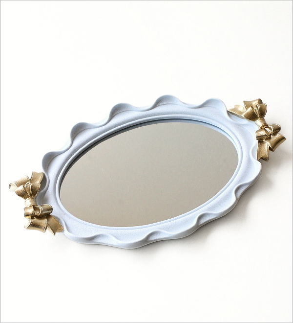 鏡 壁掛けミラー オーバル 楕円形 ウェーブ ウォールミラー 卓上