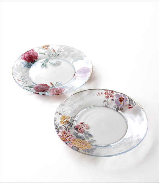お皿 プレート おしゃれ ガラス 直径20cm かわいい 皿 花柄 ガラス 