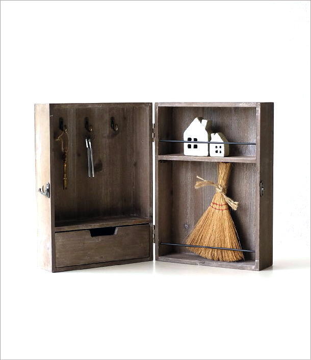 キーボックス おしゃれ かわいい 置き型 木製 ウッド アンティーク調