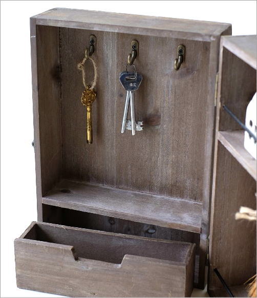 キーボックス おしゃれ かわいい 置き型 木製 ウッド アンティーク調