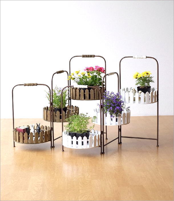 フラワースタンド 3段 花台 おしゃれ アイアン ウッド 天然木