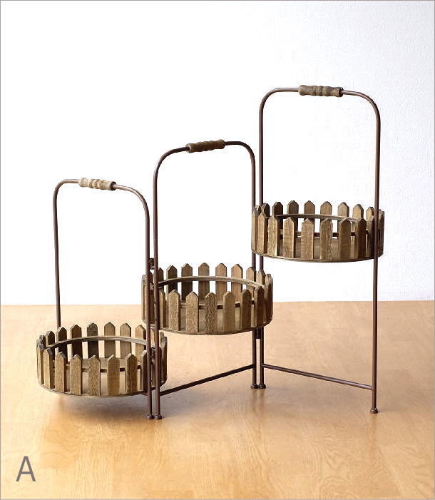 フラワースタンド 3段 花台 おしゃれ アイアン ウッド 天然木