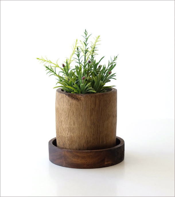 植木鉢 鉢 3号 受け皿付き 木製 ウッド おしゃれ レトロ アンティーク