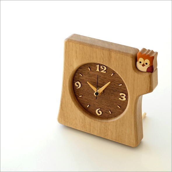 木の掛け置き時計 フクロウ(1)