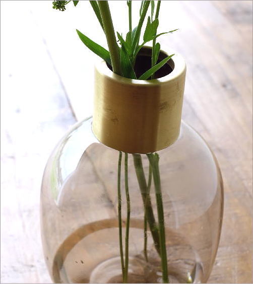 花瓶 花びん ガラスベース 一輪挿し 丸型 真鍮 ゴールド スモーク