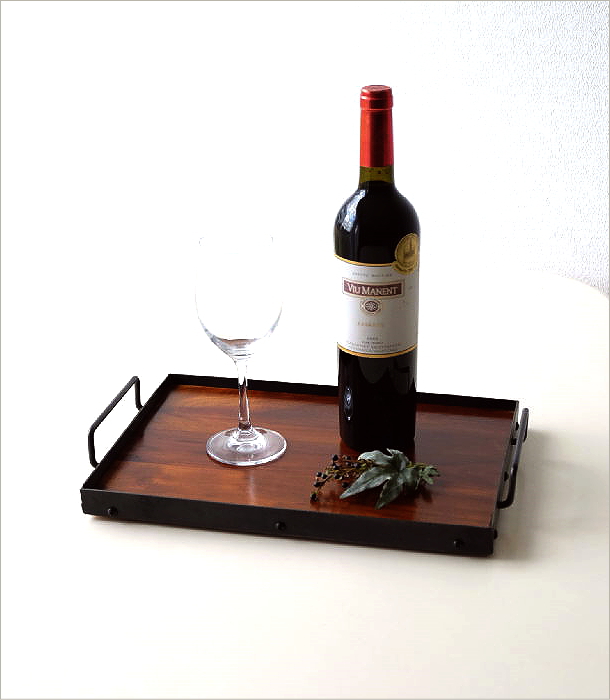 トレー トレイ 木製 アイアン 持ち手付き おしゃれ 無垢 鉄 天然木