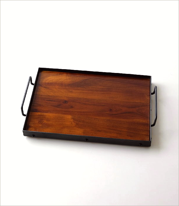 トレー トレイ 木製 アイアン 持ち手付き おしゃれ 無垢 鉄 天然木
