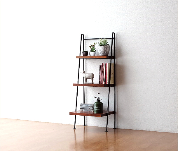ラダーラック 棚 木製 飾り棚 飾棚 おしゃれ アイアンとアカシアの3段