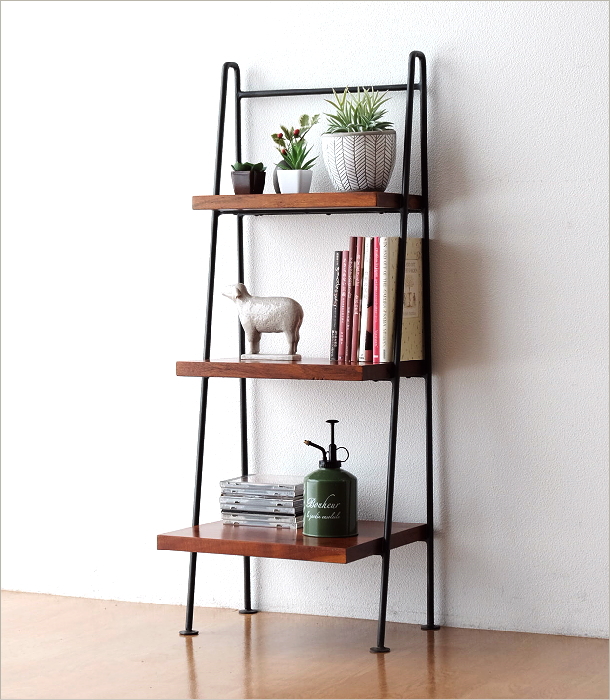ラダーラック 棚 木製 飾り棚 飾棚 おしゃれ アイアンとアカシアの3段