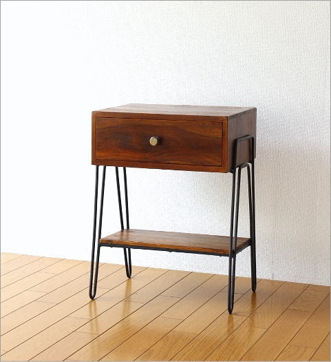 サイドテーブル 木製 アイアン おしゃれ ベッド ソファ 棚付き 収納