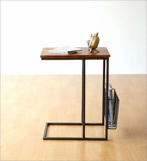 サイドテーブル 木製 アイアン コの字型 ソファーサイドテーブル
