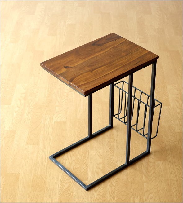 サイドテーブル 木製 アイアン コの字型 ソファーサイドテーブル