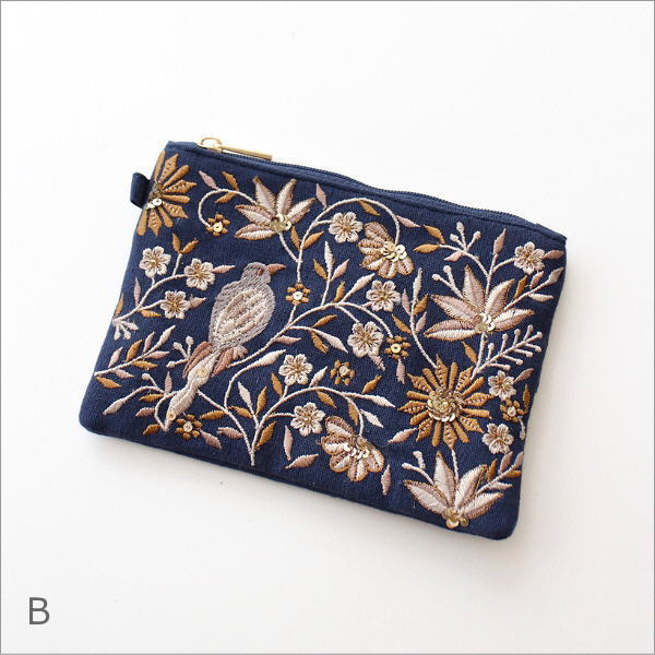 ティッシュポーチ 刺繍 おしゃれ かわいい 花鳥柄 小物入れ ティッシュ