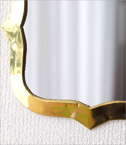 鏡 壁掛けミラー 真鍮 アンティーク レトロ ウォールミラー ゴールド