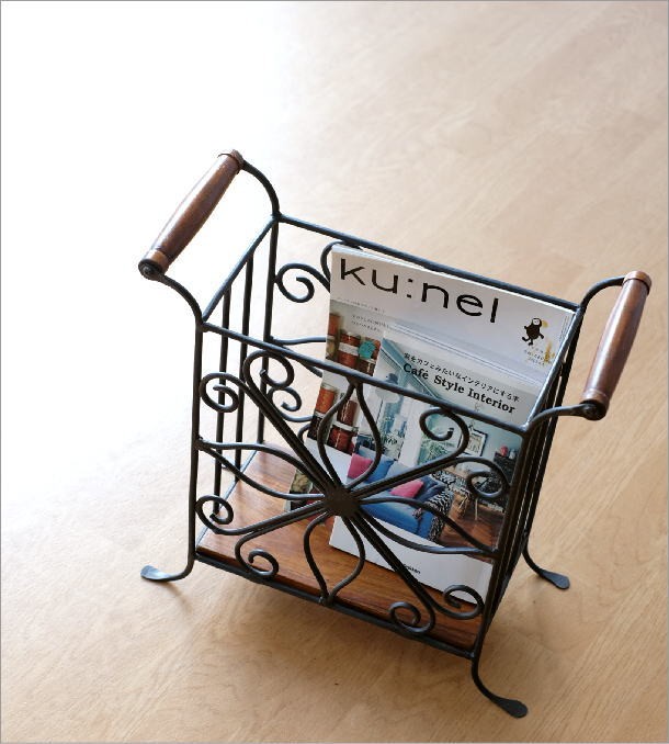マガジンラック 木製 スリム 薄型 おしゃれ アイアン 新聞 雑誌 楽譜
