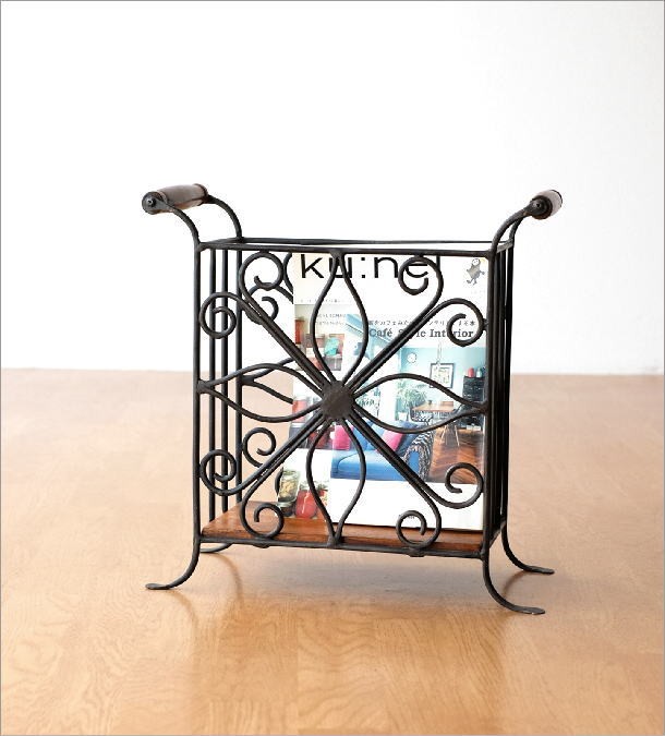 マガジンラック 木製 スリム 薄型 おしゃれ アイアン 新聞 雑誌 楽譜