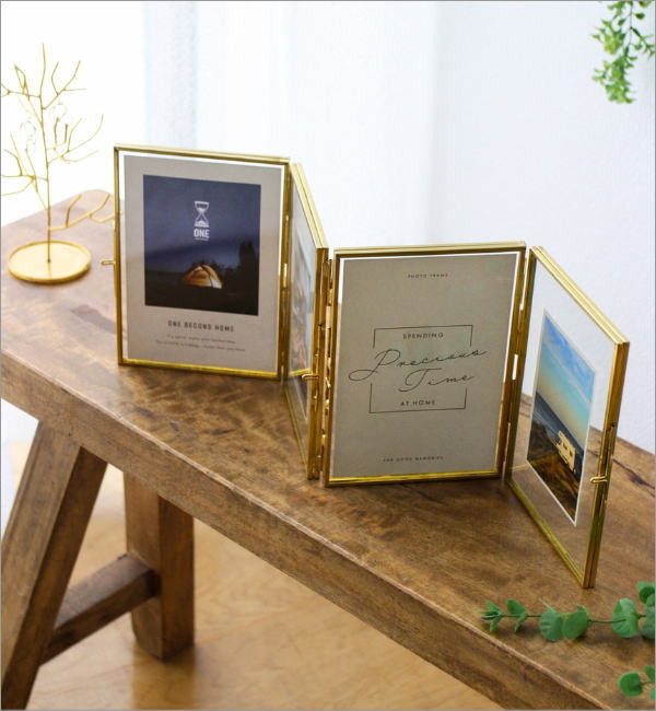 Hide フォトフレーム2点 フォトフレーム 写真立て おしゃれ 4窓 4面 8枚 複数 多面 卓上 L判