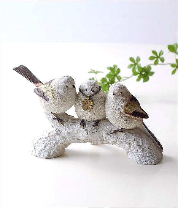 シマエナガ オブジェ 置物 鳥 おしゃれ かわいい 玄関 カウンター お庭