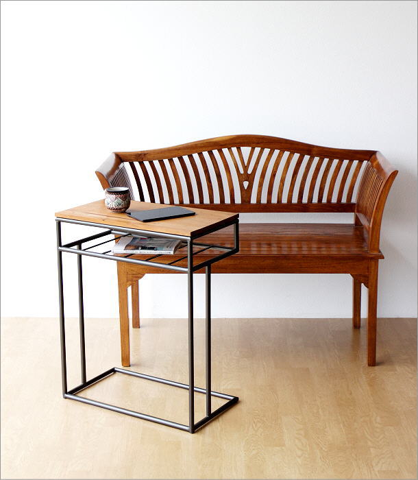 サイドテーブル 木製 アイアン マホガニー材 パソコン ワークテーブル