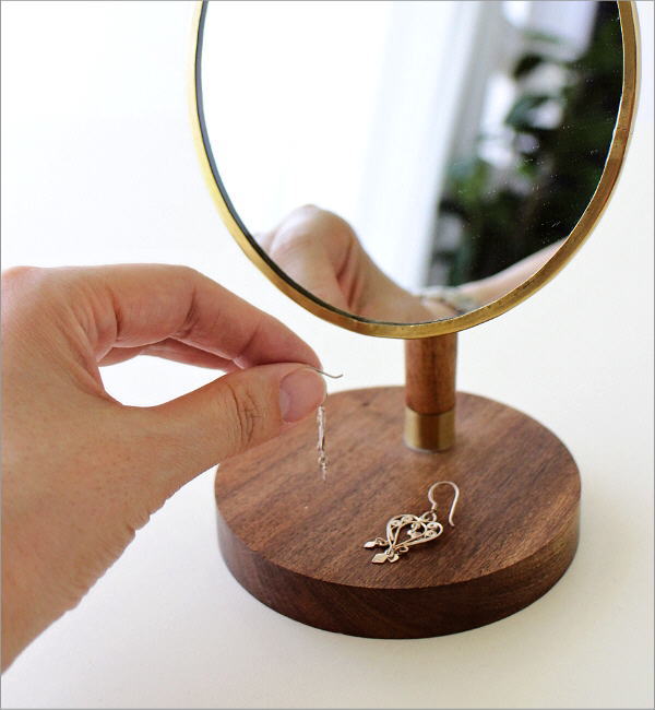 鏡 卓上ミラー メイクミラー アンティーク おしゃれ 木製 丸 ラウンド