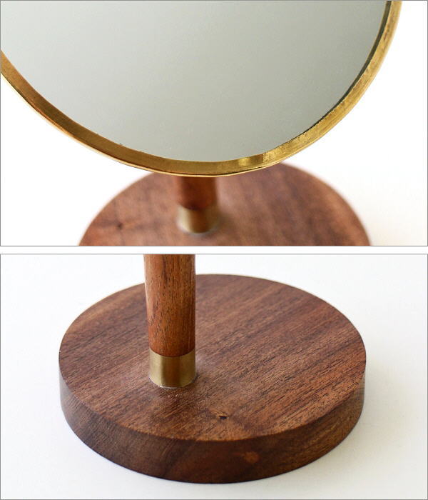 鏡 卓上ミラー メイクミラー アンティーク おしゃれ 木製 丸 ラウンド