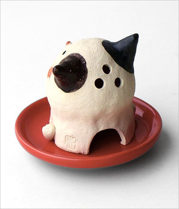 香炉 お香立て 猫 皿付き 陶器 スティック コーン 置物 オブジェ イン