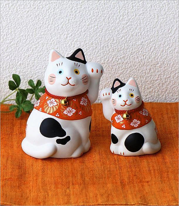 招き猫 置物 かわいい オブジェ 右手 左手 親子 ペア 招福万来 開運