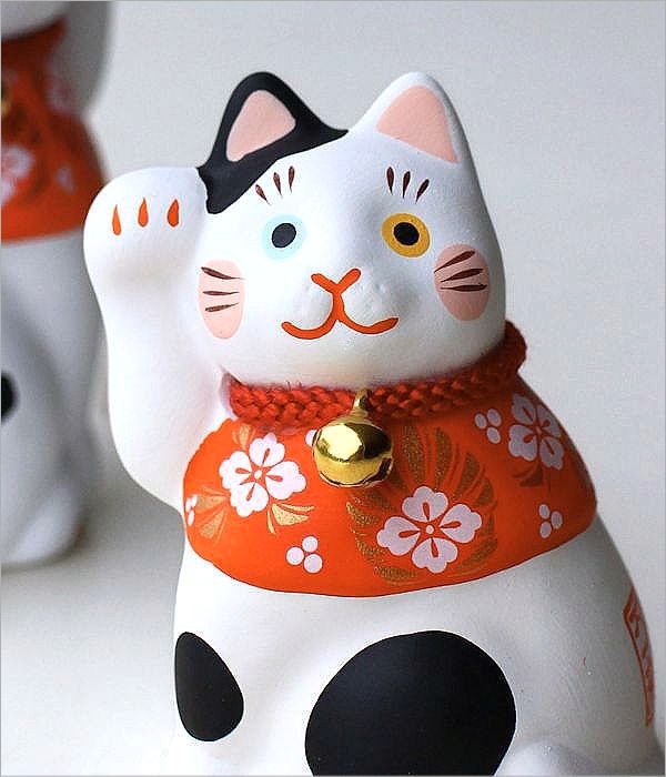 招き猫 置物 かわいい オブジェ 右手 左手 親子 ペア 招福万来 開運