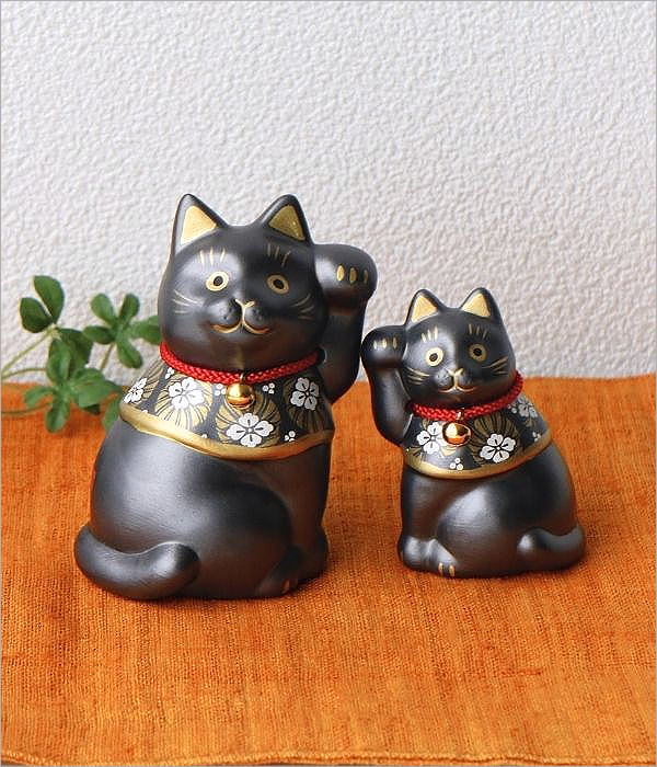 招き猫 置物 かわいい オブジェ 右手 左手 親子 ペア 招福万来 開運