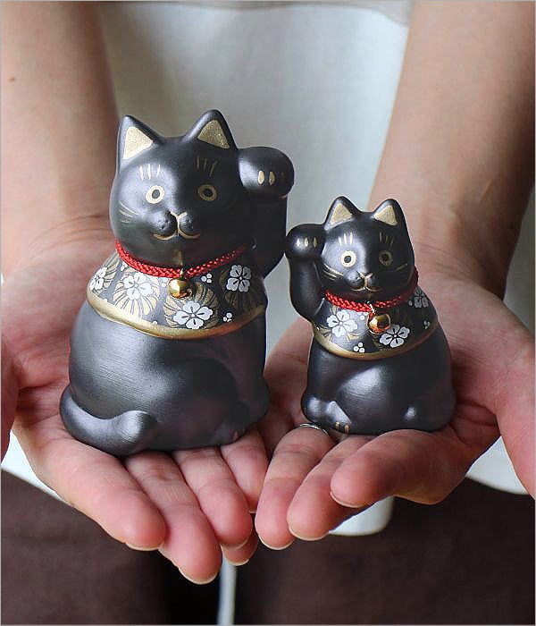 招き猫 置物 かわいい オブジェ 右手 左手 親子 ペア 招福万来 開運